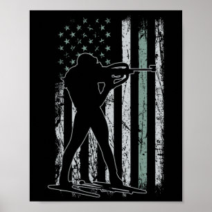 Biathlon USA flagga Retro Skis Manar Biathlon Poster