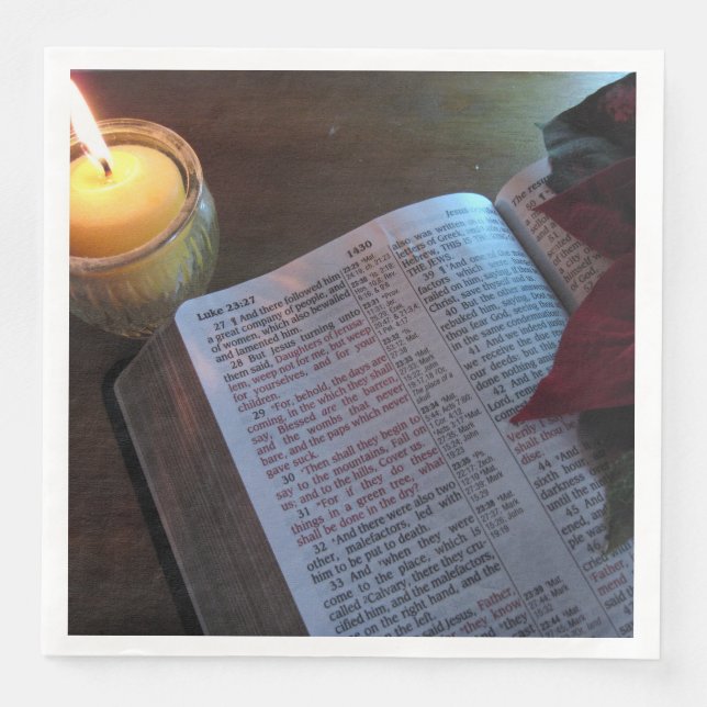 Bibel & ljus Vit Standard Middag Pappersservett (Framsida)
