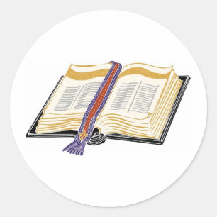 Bibel med Woven Bookmark Runt Klistermärke
