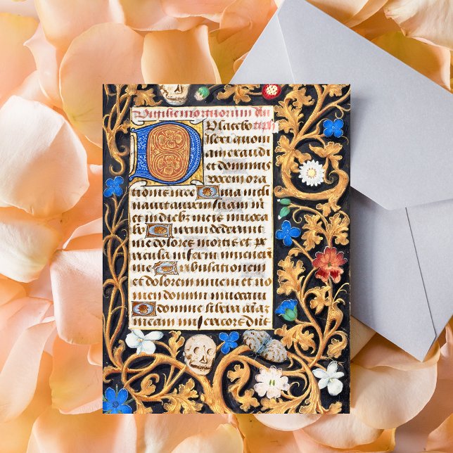 Bibel Psaltare 114 Medeltida Manuskript - Memento  Vykort (Bible Psalm 114 Medieval Manuscript - Memento Mori Catholic Christian Lent Postcard)