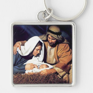 bibel tro Jesus Kristus inspirationskälla be bön Fyrkantig Silverfärgad Nyckelring