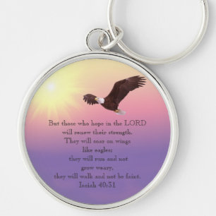 Bibel Verse-Soar med Vingar som Eagles-Keychain Rund Silverfärgad Nyckelring