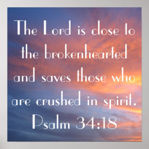 bibel versell psalm 34:18 solnedgång poster
