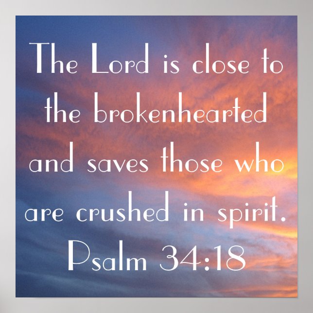 bibel versell psalm 34:18 solnedgång poster (Framsidan)