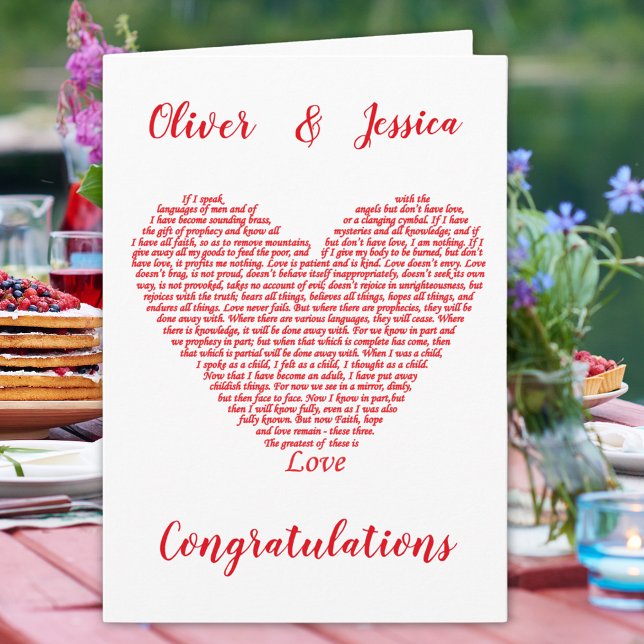 Bibelcitat 1 Corinthians 13 Kärlek Heart Kort (1 Corinthians 13 love bible quote personalized wedding congratulations greetings card)