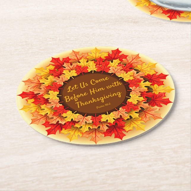 Bibelcitat Höst löv Thanksgiving Underlägg Papper Rund (Vinklad)