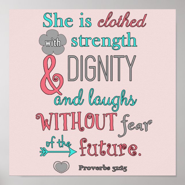 Bibeln, Proverbs 31:25, hon är klädd i styrka Poster (Framsidan)