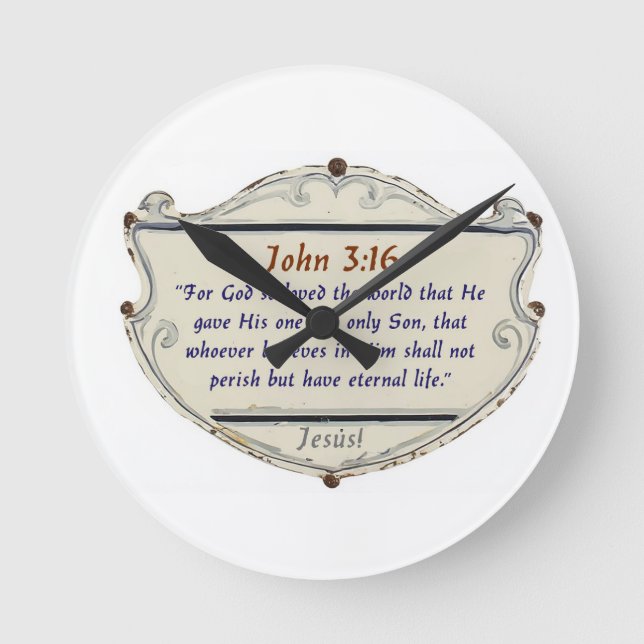 Bibelspråk Johannes 3:16 Sköldväggur Rund Klocka (Framsida)