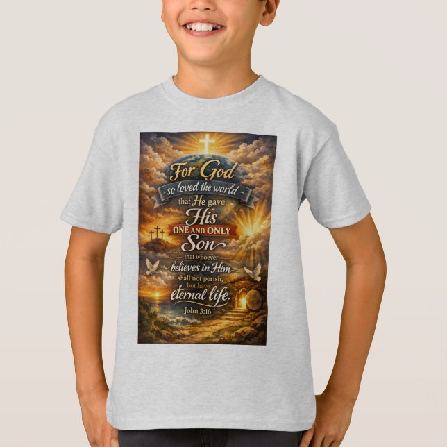 Bibelsvers Johannes 3:16 Barn T-Shirt (Framsida)
