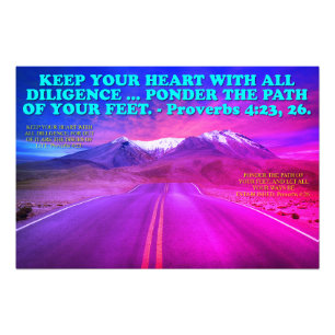 Bibelverb från Proverbs 4:23, 26. Fototryck