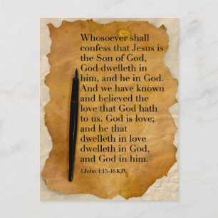 Bibelvers 1 Johannes 4:15-16 SVenska Folkbibeln Po Vykort