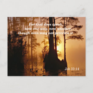 Bibelvers Job 33:14 Gud talar Vykort