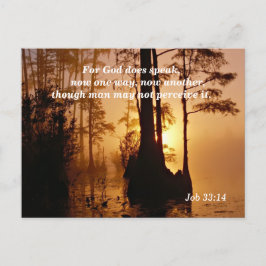 Bibelvers Job 33:14 Gud talar Vykort
