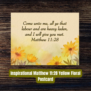 Bibelvers Matteus 11:28 Gula blommor Vykort