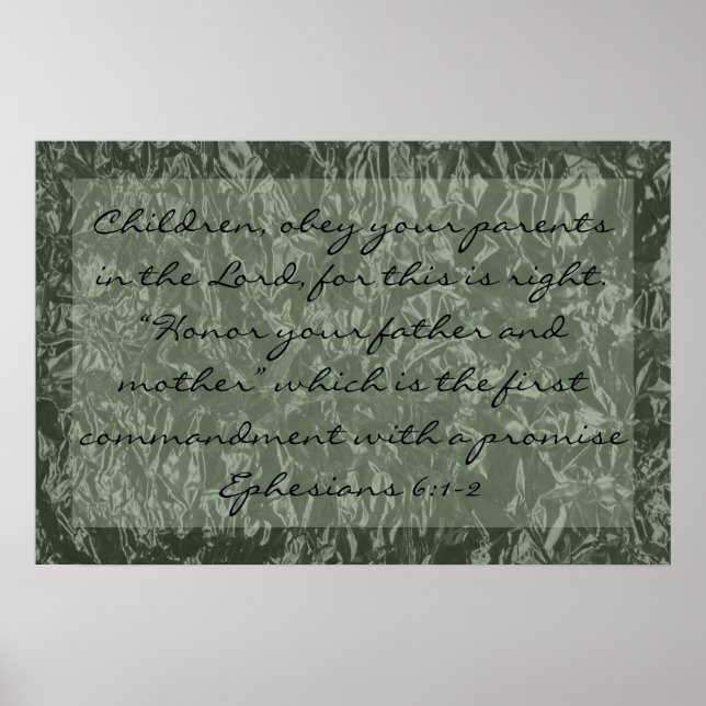 Bibelversa om familjen Ephesian 6:1-2 Poster (Framsidan)