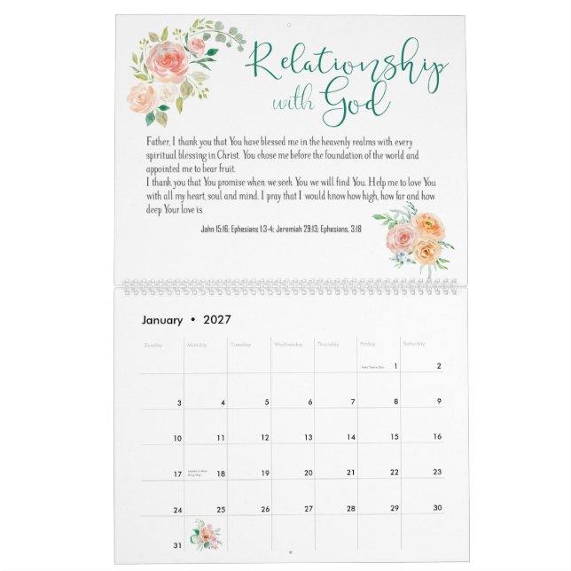Bibelversböne Blommig Anpassad Kalender (Jan 2027)