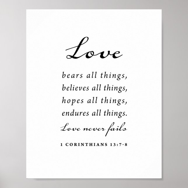 Bibelverse 1 Corinthians 13:7-8 Poster (Framsidan)