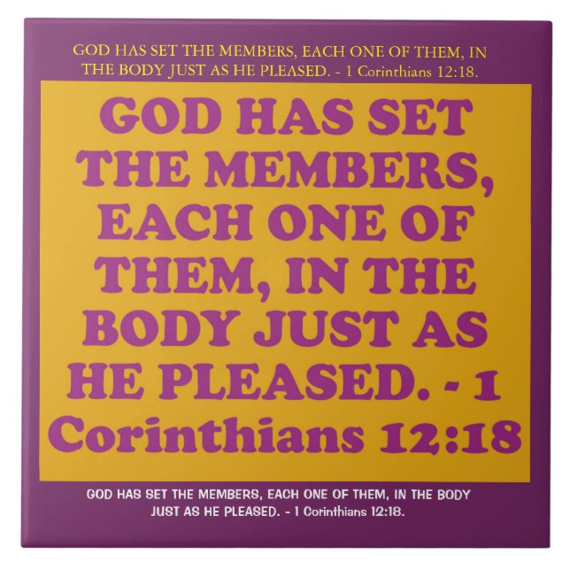Bibelverse från 1 Corinthians12:18. Kakelplatta (Framsidan)