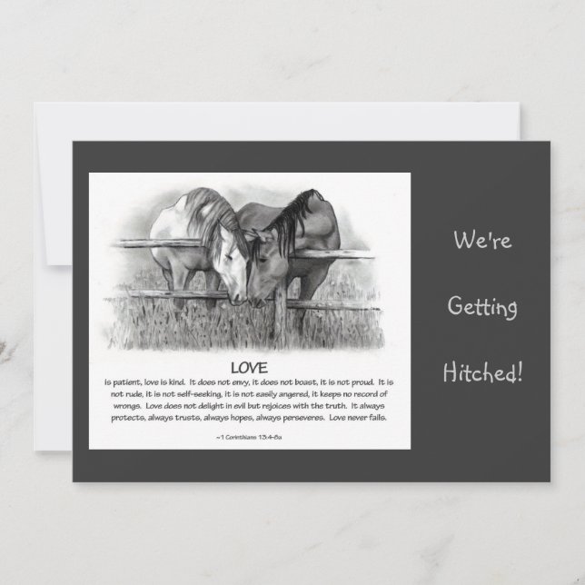 BIBELVERSE: GIFTA SIG INBJUDAN: HÄSTAR RITAR INBJUDNINGAR (Framsida)