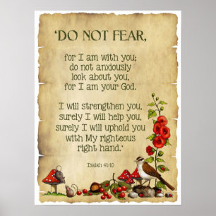 Bibelverse: Isaiah 41:10, frukta inte, naturkonst Poster