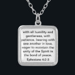 BibelVerse om kärlek för giftermål eller bröllop Silverpläterat Halsband<br><div class="desc">Scripture om kärlek för giftermål eller bröllop från bibelverse "med all ödmjukhet och mildhet,  med patiens och att uthärda med ett ett annat förälskat,  ivrigt för att underhålla enheten av anden i förbindelsen av fred.  Ephesians 4:2 - 3", </div>