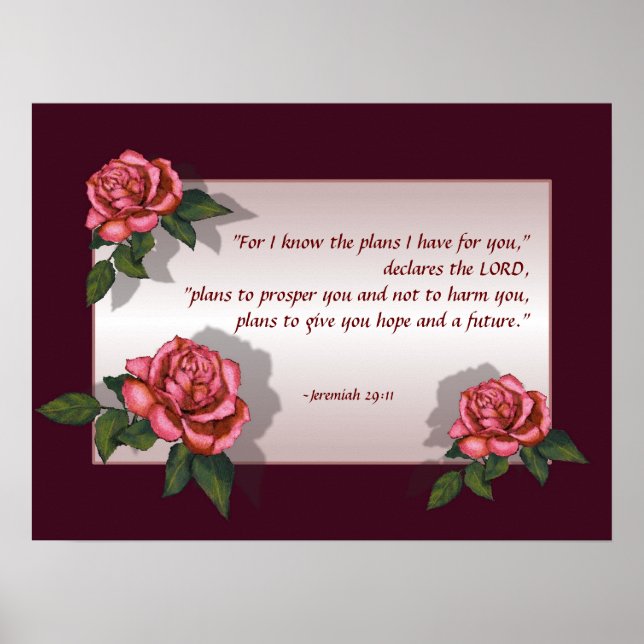 Bibelverse: Rosa ros: Jeremiah 29:11: Art. Poster (Framsidan)