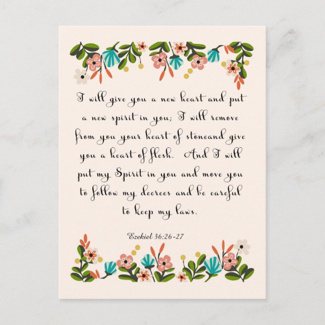 Bibelverser Konst - Hesekiel 36:26-27 Vykort (Framsida)