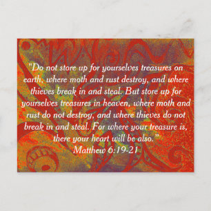 Bibelvykort Matthew 6:19-21 Rust Skatter Vykort