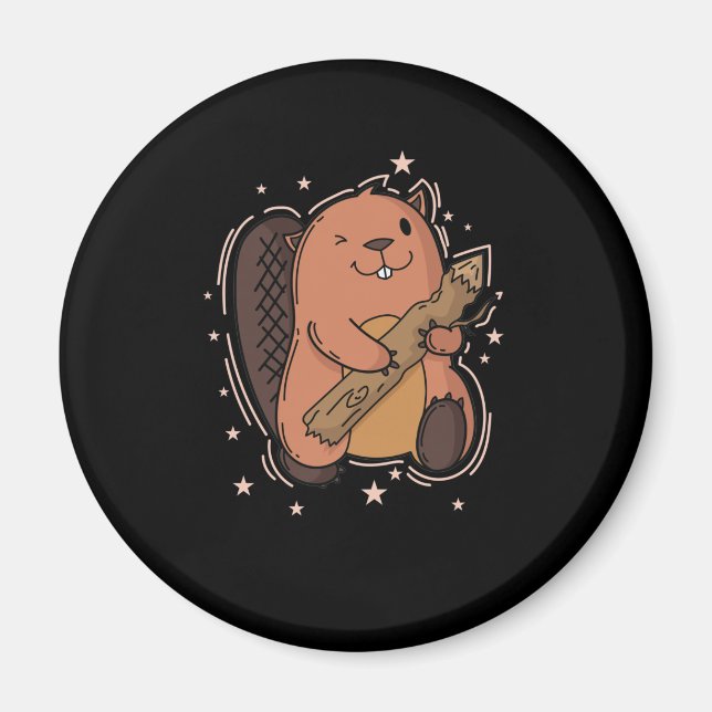 Biber mit seinem Holz Magnet (Framsidan)