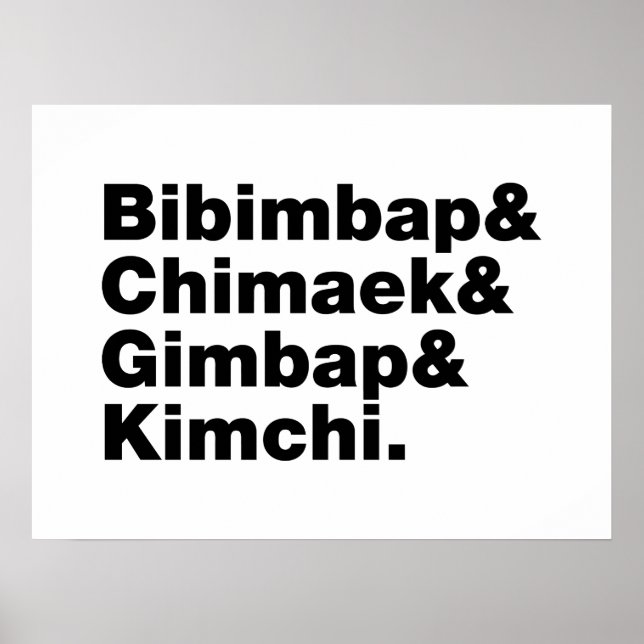 Bibimbap & Chimaek & Gimbap & Kimchi. Koreanska Ma Poster (Framsidan)