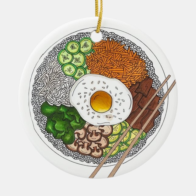 Bibimbap koreansk Food Cooking Cuisine Ris Egg Dis Julgransprydnad Keramik (Framsidan)