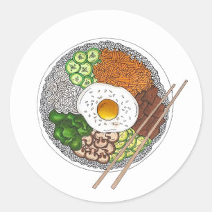 Bibimbap koreansk Food Cooking Cuisine Ris Egg Dis Runt Klistermärke