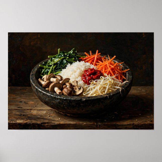 Bibimbap Stilleben Oljemålning Poster (Framsidan)
