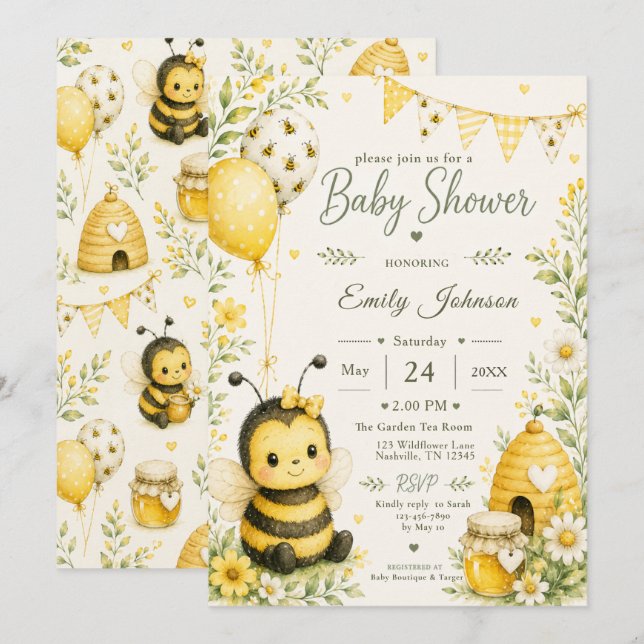 Bibirad baby shower inbjudningar (Fram/baksida)