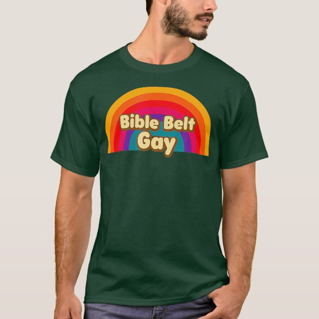 Bible Bälte Gay Rainbow Roligt Retro T Shirt (Framsida)