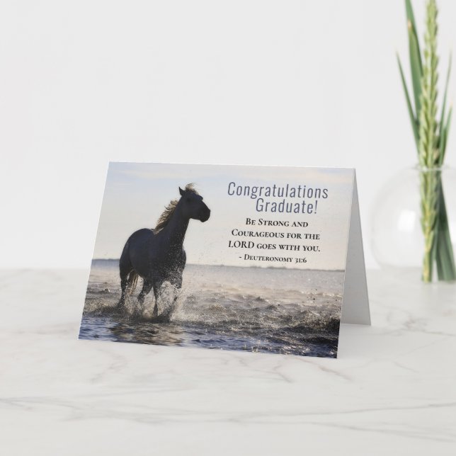 Bible Be strong and Courageous Horse Graduation Kort (Framsida)