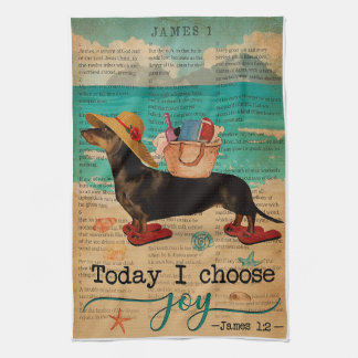 Bible Beach Life Joy Dachshund Lodrät Kökshandduk