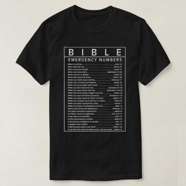 Bible Emergency Hotline Numbers Bible Verse Script T Shirt (Design framsida)