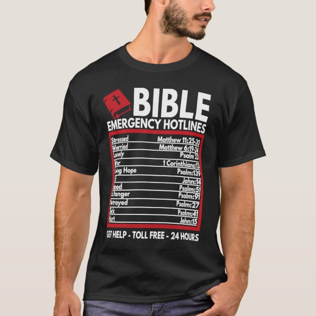 Bible Emergency Numbers  Funny Christian Bible & J T Shirt (Framsida)