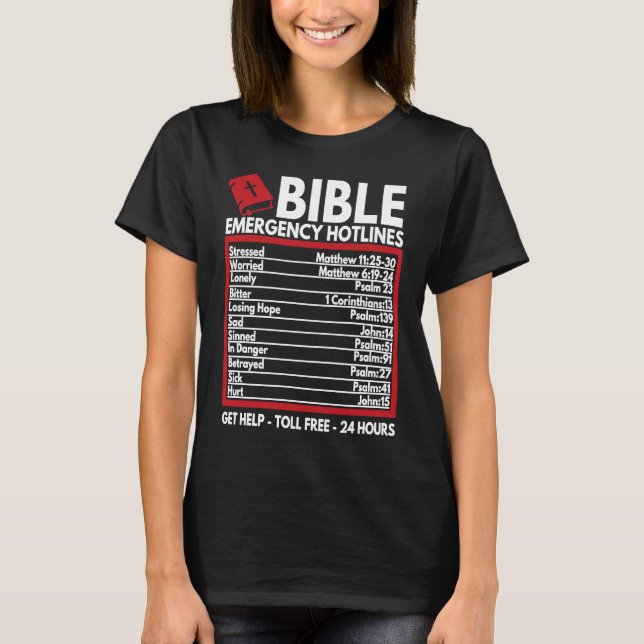 Bible Emergency Numbers  Funny Christian Bible & J T Shirt (Framsida)