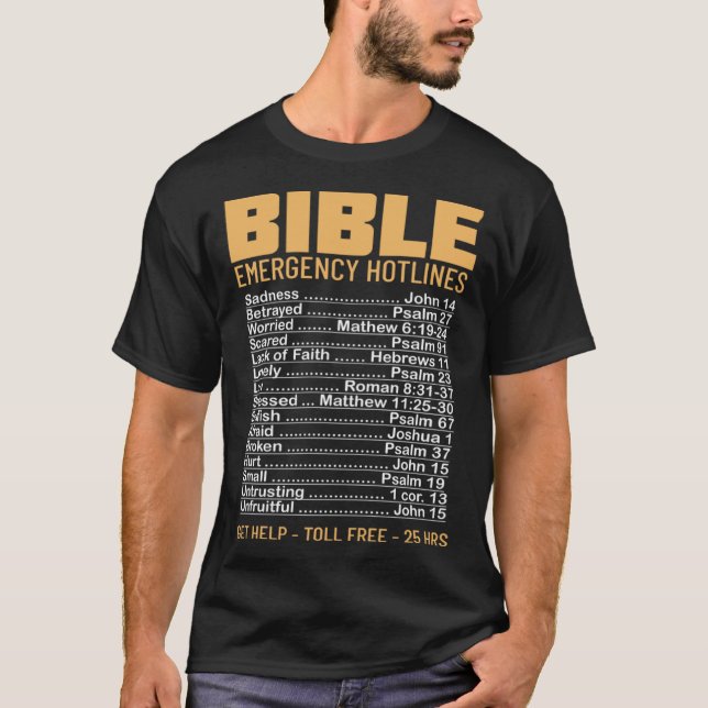 Bible Emergency Numbers Verse God Jesus Faith Chri T Shirt (Framsida)