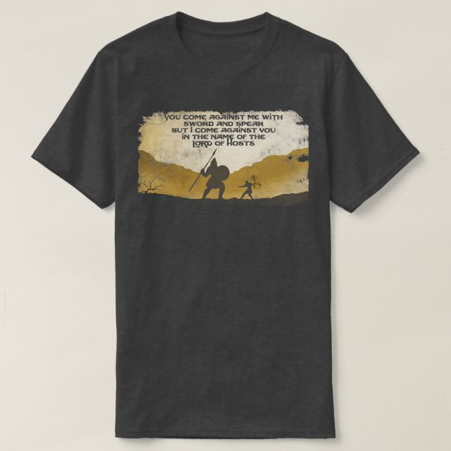 Bible Heroes David och Goliath i nöd T Shirt (Design framsida)