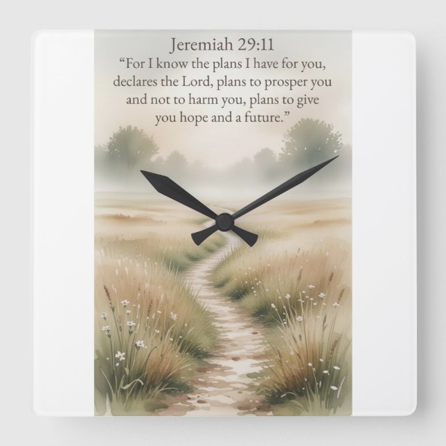 Bible Jeremiah 29:11 Christian Wall Clock Fyrkantig Klocka (Framsida)