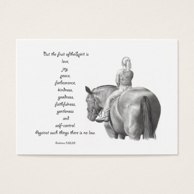 BIBLE MINI CARD: Horse: FRUKT AV SPIRIT: Teckning Visitkort (Framsidan)