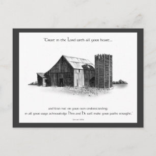 BIBLE: PROVERBS: OLD BARN, PENCIL TECKNING VYKORT