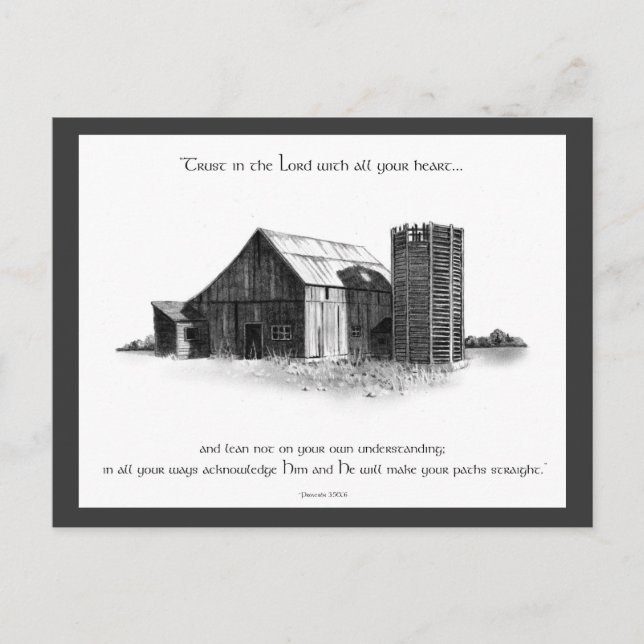 BIBLE: PROVERBS: OLD BARN, PENCIL TECKNING VYKORT (Framsida)