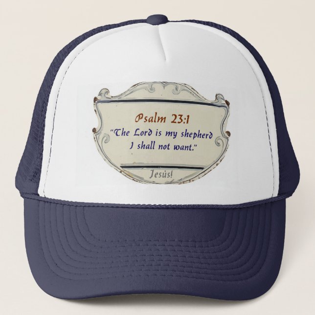 Bible Psalm 23:1 Shield Trucker Hat Keps (Framsida)