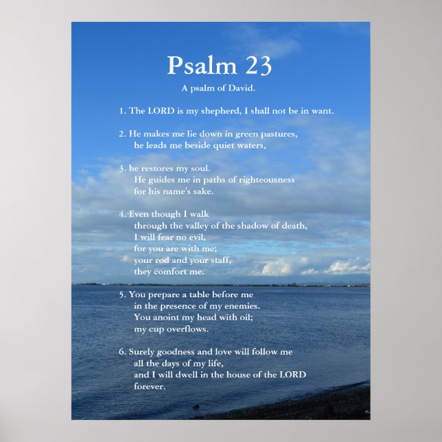 Bible Psalm 23-skriptverser. Beach, havs, himlar Poster (Framsidan)