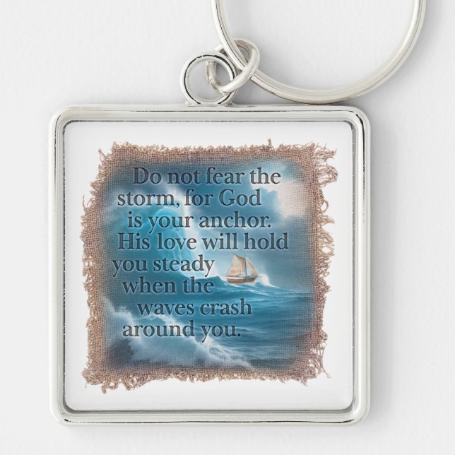 BIBLE QUOTE - Keychain Fyrkantig Silverfärgad Nyckelring (Framsidan)