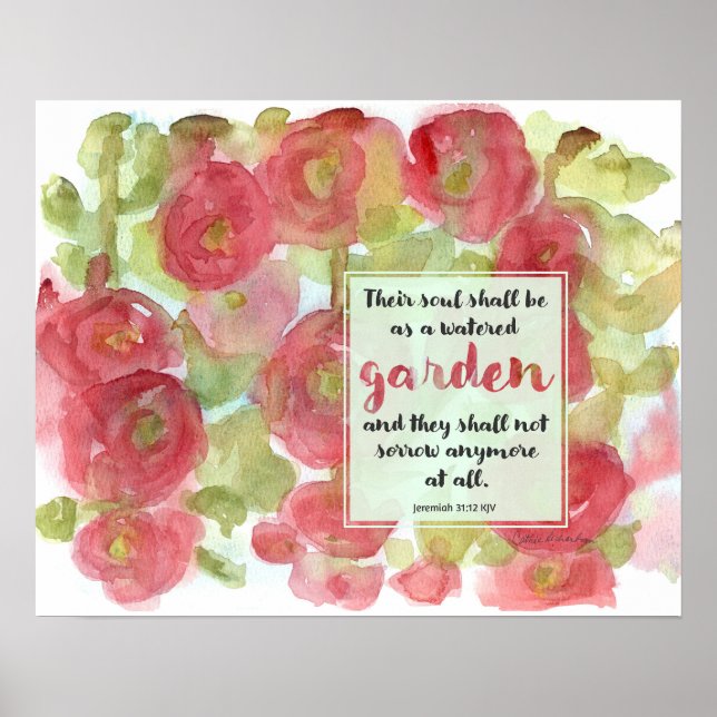 Bible Scripture Jeremiah Pink Hollyhocks Garden Poster (Framsidan)